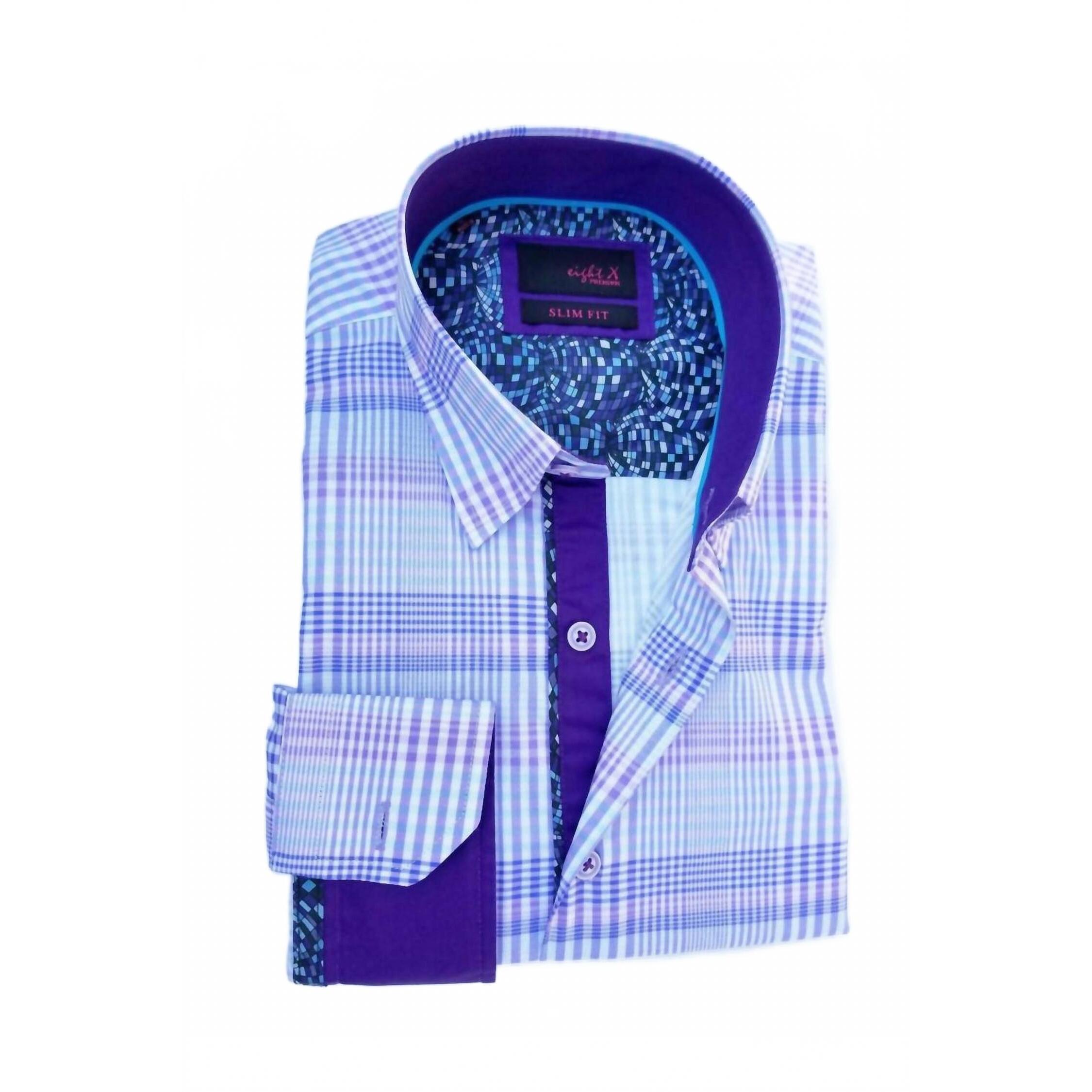 New Eight X Men's Trim Shirt In Lilac Plaid
